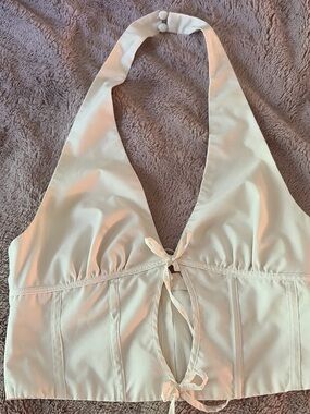 Tiger Mist Cream Halter Crop Top